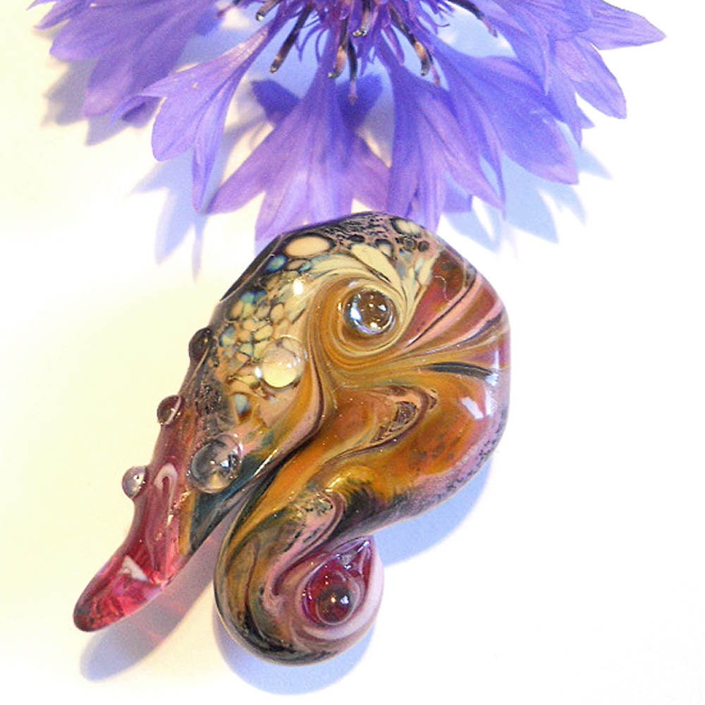 Lampwork glass bead, pink focal bead organic 'Deep Sea Creature' ocean bead pendant, tt team, cgge, lamp work