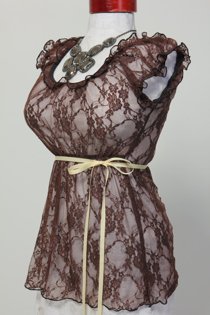 Size Medium Brown Lace Blouse - Fits Bust Measurement of 39 to 45 inches