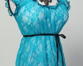 Size Large Turquoise Lace Blouse - Fits Bust Measurement of 46 to 52 inches