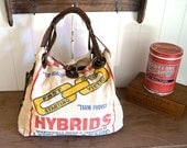 Lynks- Marshalltown, Iowa - Vintage Seed Sack Large Cargo Bag - Americana OOAK Canvas & Leather Tote... Selina Vaughan