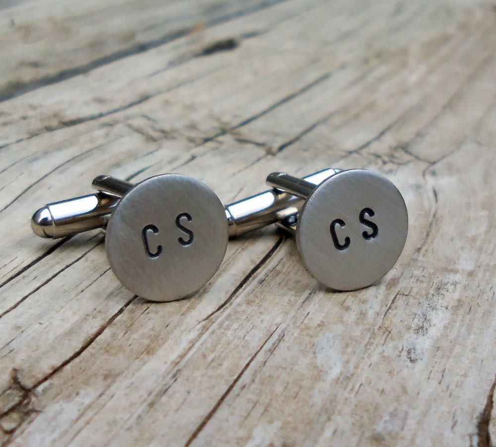 Custom  Hand Stamped Cuff Links Double Monogram