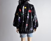 black silk slouchy sequin colorful circle trophy jacket  / s / m