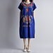 70s cotton blue hippie mexican oaxacan sun maxi midi dress / s / m