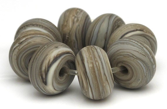 Handmade Lampwork Spacer Bead Set Matte Organic Fossil SRA