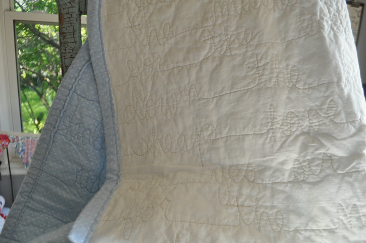 nursery rhyme quilt -- baa baa black sheep -- flannel blue dots