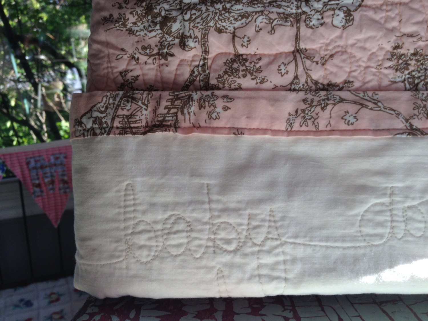 nursery rhyme quilt --  hush little baby --- pink toile
