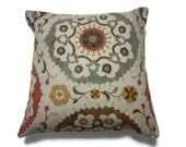 Two Camel Brown Mustard Gold Gray Orange Rust Pillow Covers  Suzani Design Decorative 18 x 18 inch Toss Throw Accent Covers