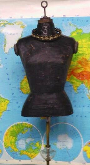 Chalk Board Paper Mache Dress Form with Vintage lamp stand