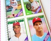 JOURNAL - 1988 PHILADELPHIA PHILLIES Vintage Topps Baseball Trading Cards Recycled / Upcycled Notebook - Spiral Bound and Eco Friendly