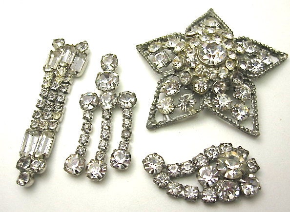 Vintage 1950s Lot Rhinestone Jewelry Components