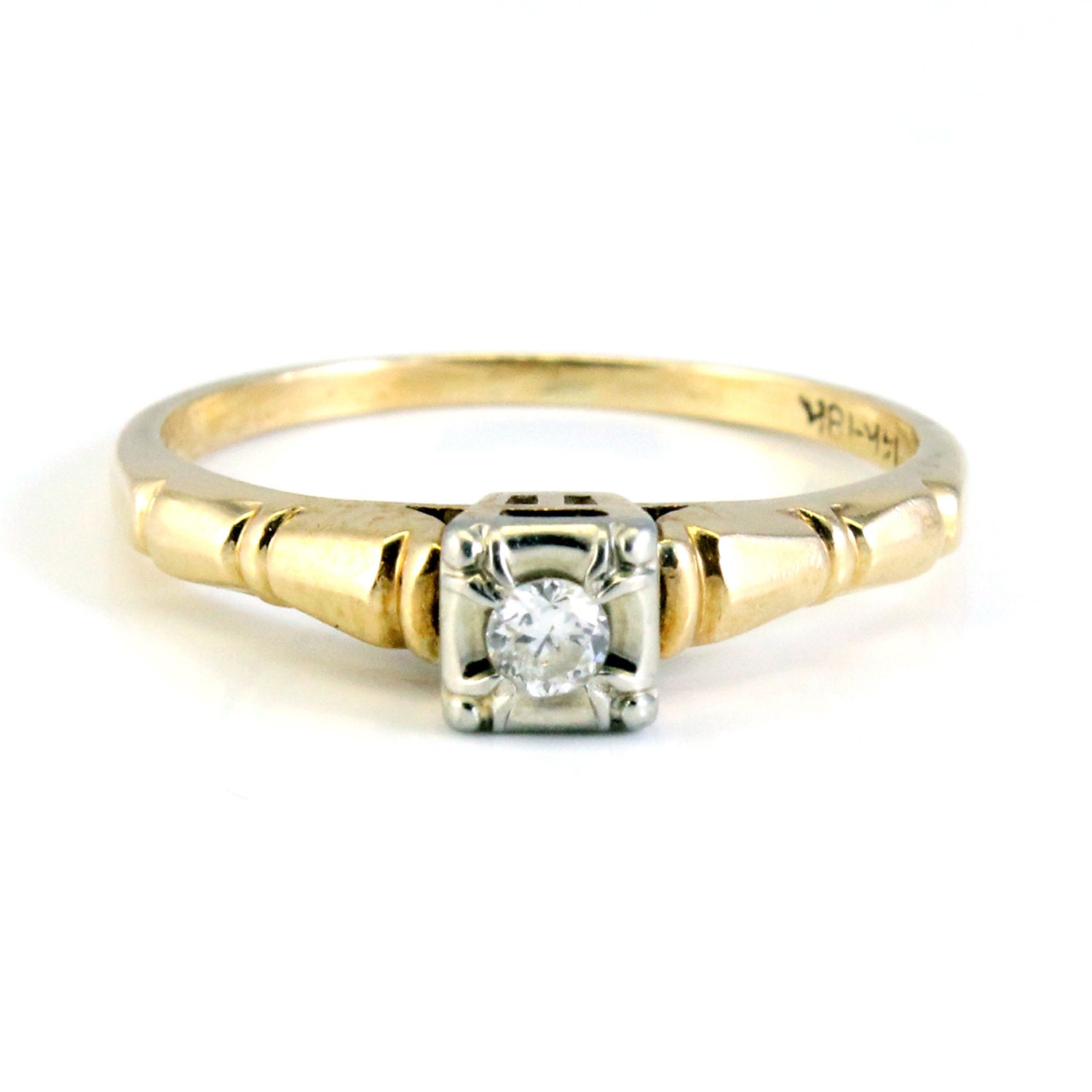 14K 18K Vintage Retro 1940s Diamond Engagement Ring