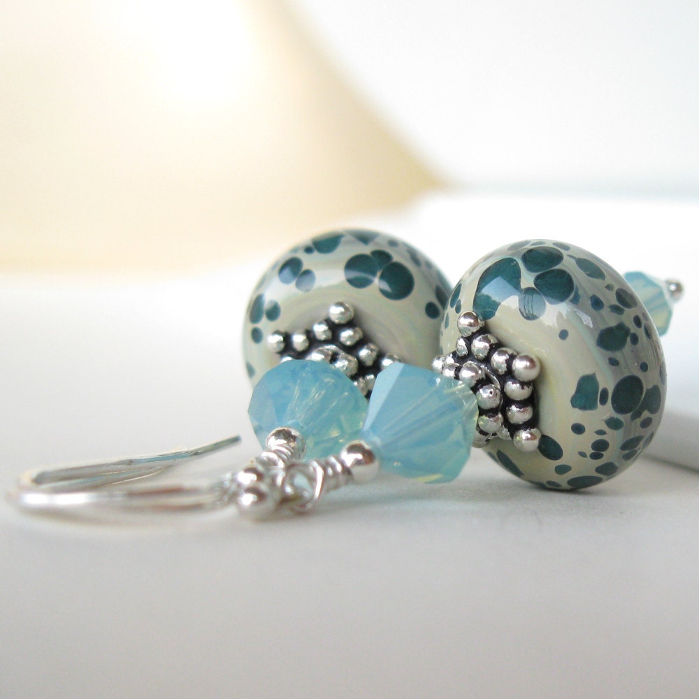 Sea stones Boro lampwork earrings in sterling silver