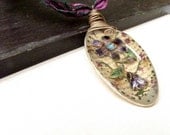Recycled Silver Spoon Spoon Jewelry Vintage Spoon Resin Necklace  Collage Upcycled Flower Pendant