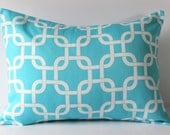 Decorative Pillows Cushions Covers - Turquoise Ocean Blue & White Geometric Links - 12 x 16 Lumbar Pillows Cushion  - Nursery Decor