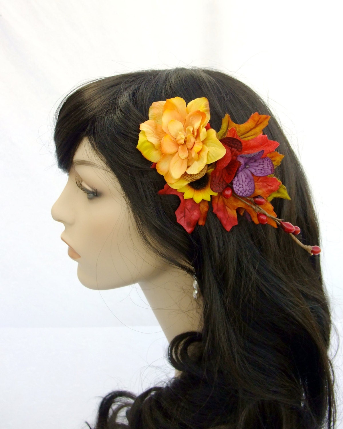 Autumn Style Hair Clip, Fall Leaves and Flowers, Fall Hair Clip, Autumn Hair Clip, Harvest Fascinator, Woodland Hair CLip, Boho Hair Clip
