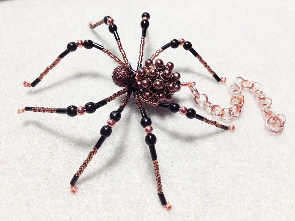Padma - copper and black glass beaded spider goth sun catcher - Halloween - Christmas ornament