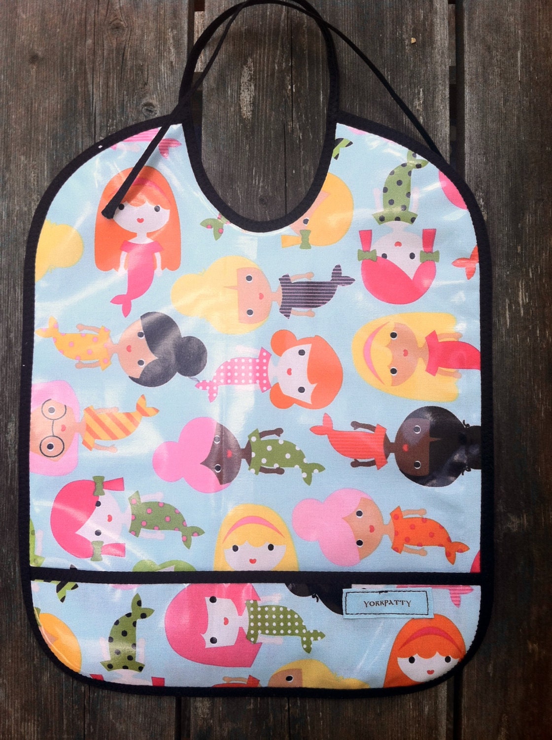 Laminated Mermaid Pocket Bib - handmade, infant, girl, newbaby, feeding, BPA free