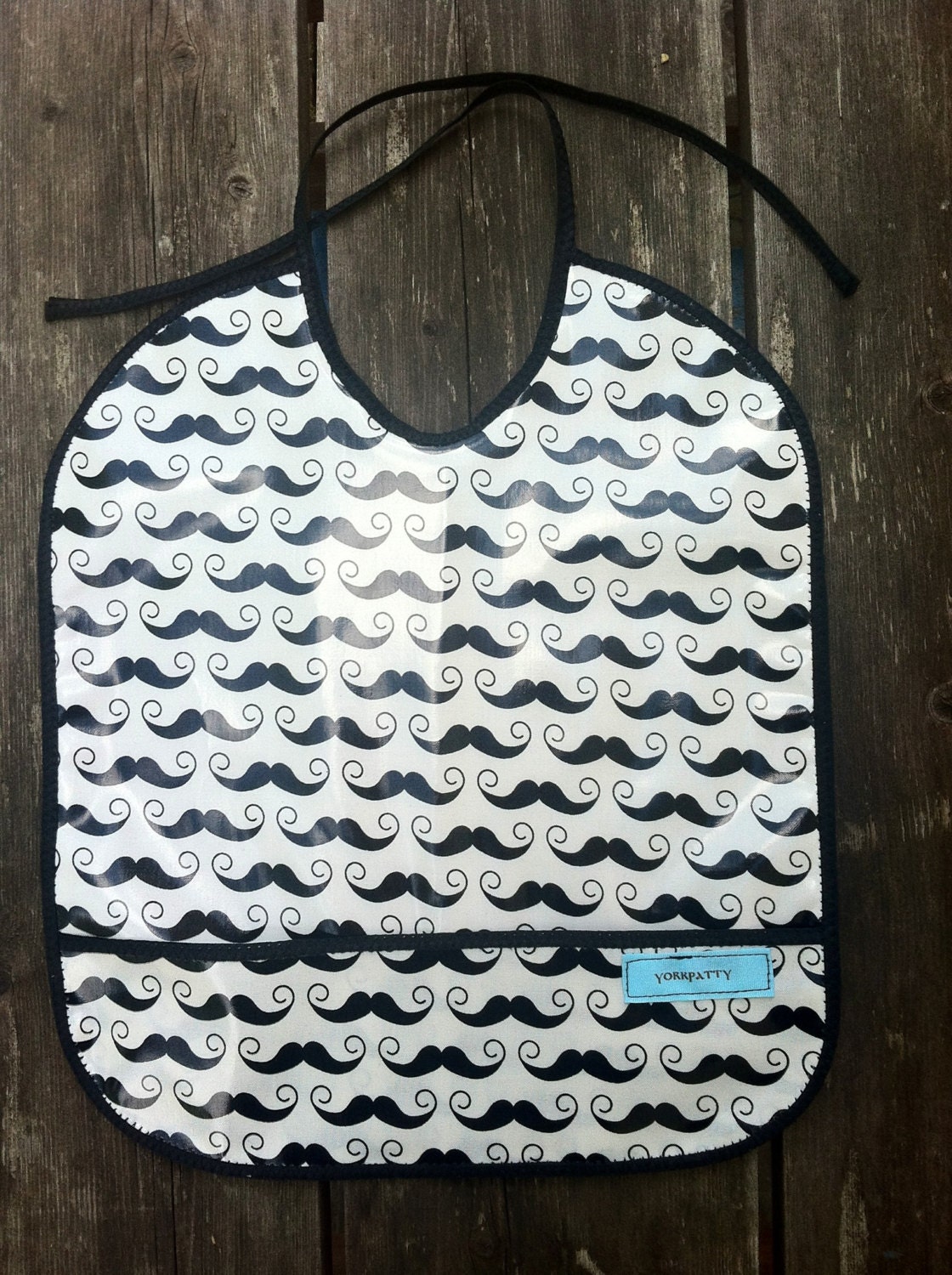 Laminated Mustache Pocket Bib - handmade, BPA free, boy, girl, baby, infant, feeding