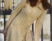 On Sale Hand knit Long Coat  with Large Collar and  cable pattern from alpaca/ Wool  yarn .Made to order
