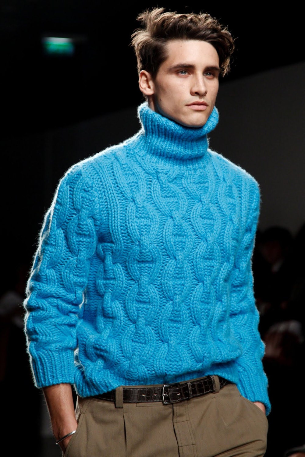 On  SALE   Men's Sweater   Hand Knit With Cable pattern  from Best Peruvian Wool Yarn  Made to order