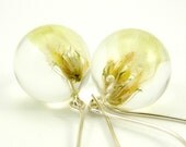 Yellow Flowers Earrings, Floral Resin Earrings with Yellow Flowers and Sterling Silver