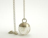 Delicate Dandelion Seeds Necklace, Small Resin Round with Silver Cap and Sterling Silver Chain, Romantic Jewelry
