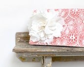 ivory lace and coral pink bridal clutches, ivory wedding clutch, bridesmaids gifts, custom made clutches
