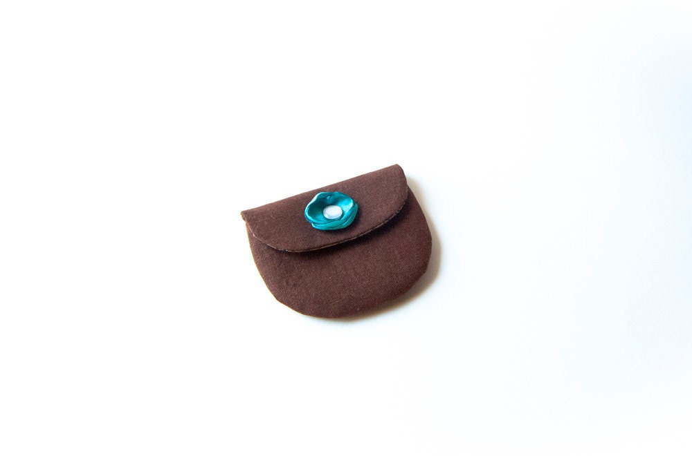 Gift for bridesmaid clutch fabric wallet coin clutch purse bridal wedding pouch chocolate brown turquoise rose by Lolos