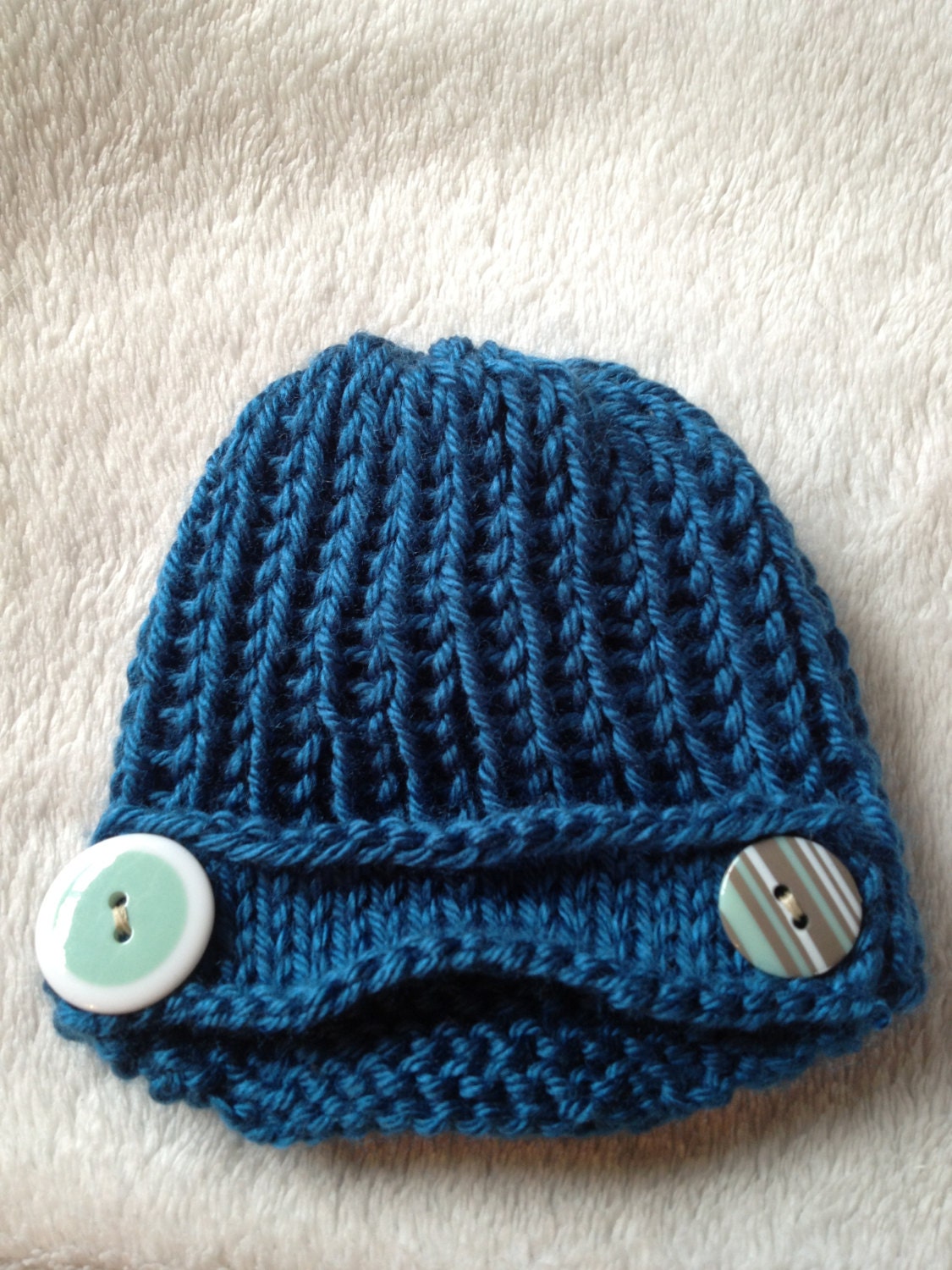 Newborn Premie Knitted Blue Newsboy Hat