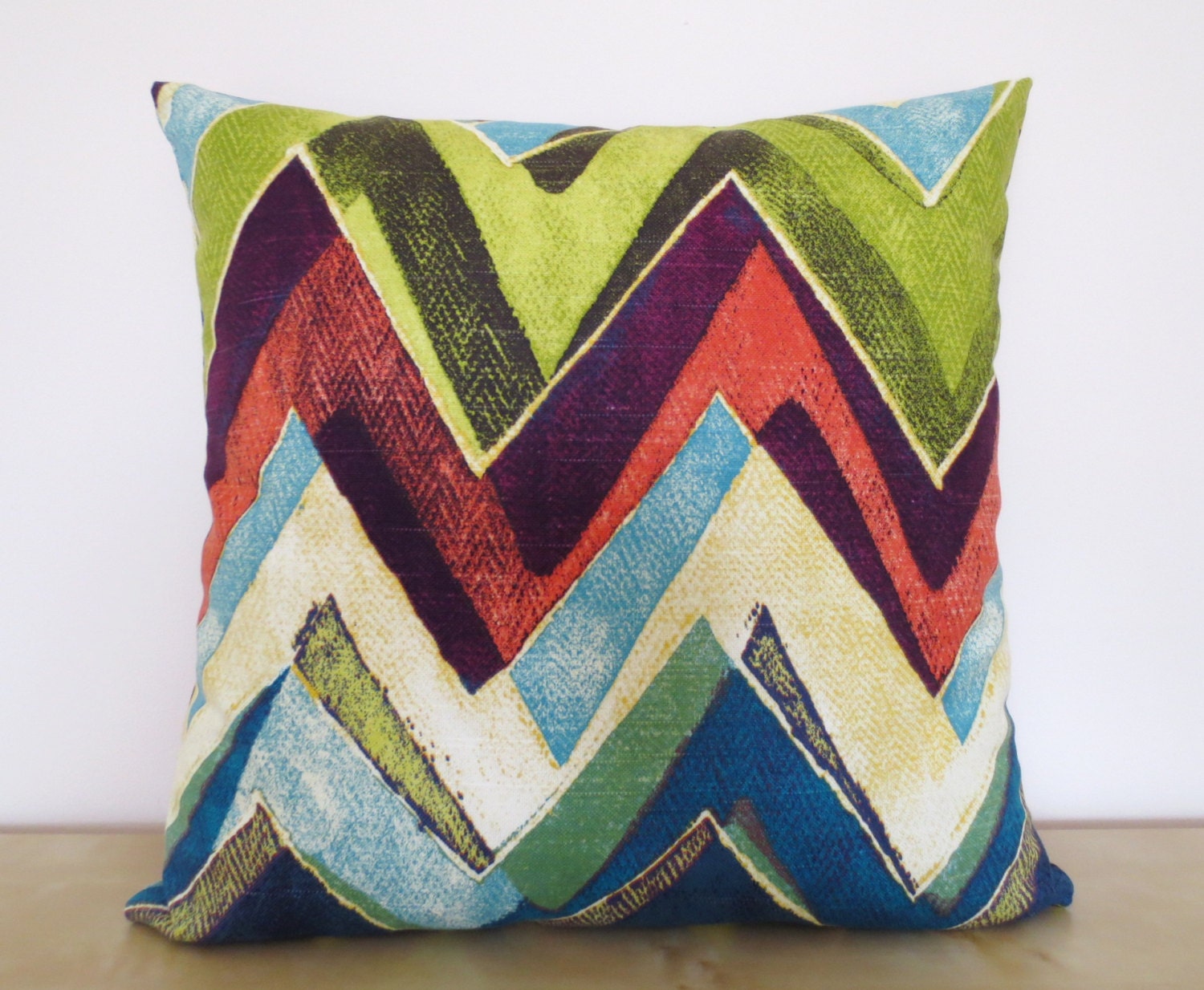 Robert Allen ZigZag Chevron decorative throw pillow cover 18 x18 inches /Accent cushion sham in bright jewel colors.