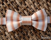 Mens Tan Striped Bow Tie - handsome pretied bowtie, matching child size available