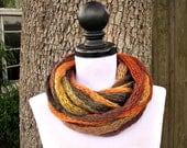 Knit Cowl - ICord Infinity Scarf Rope Cowl Scarf in Safari Autumn Brown Rust Yellow - READY TO SHIP