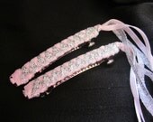 Braided Ribbon Barrettes / Set of Two in Light Pink/Silver