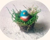 Mini Felted Bluebird In Nest