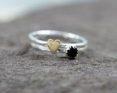 Size 7 1/2 Valentines Ring- Garnet With Brass Heart Fine Silver