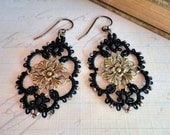 Filigree brass and black tatted earrings