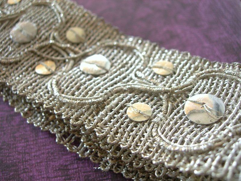 Vintage Sari Trim Metallic SILVER with large SEQUINS India 2 inches wide 1 yard