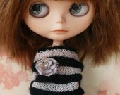 Stripes sweater with flower for Blythe, Pullip... Black/pink