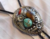 Rare Turquoise Matrix Vintage Estate Navajo Sterling Silver Bolo Tie Free Shipping USA Turquoise Statement Necklace