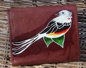 Hand Painted New Reddish Brown Leather Wallet - Oklahoma Scissortail Flycatcher