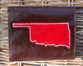 Hand Painted New Brown Leather Wallet - Oklahoma Red State