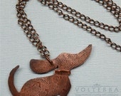 Hand Forged Copper Dachshund Pendant Necklace with Copper Collar