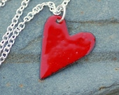 Copper Enamel Heart Pendant Necklace Little Red