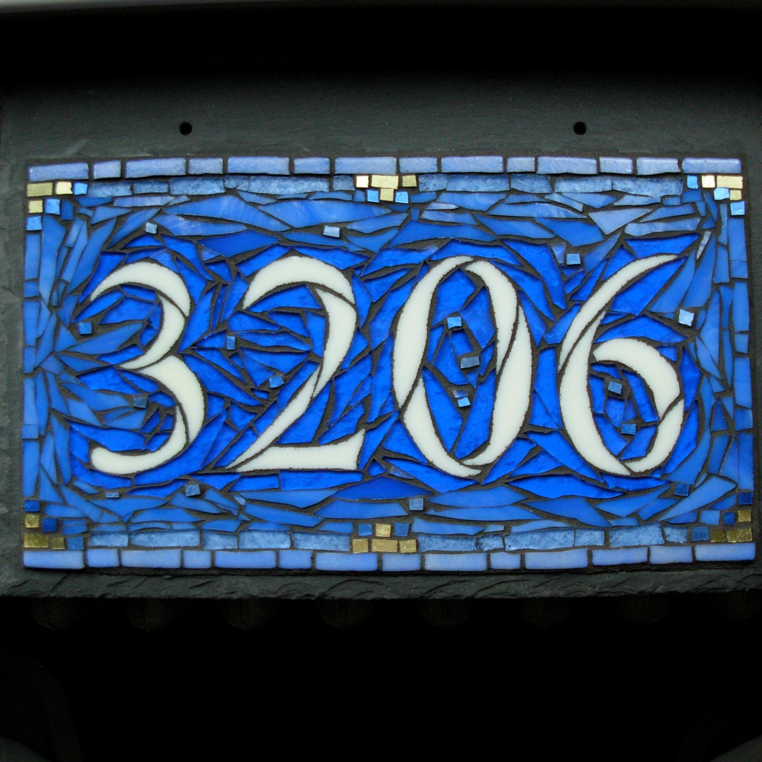 Mosaic House Number on Slate 4 digit(small)