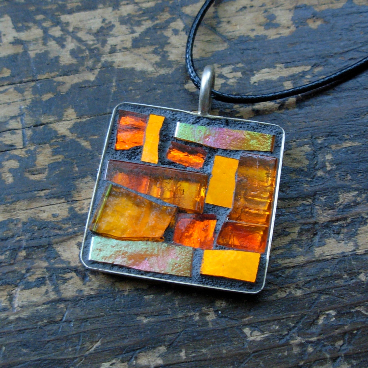 Tangerine Orange Mosaic Pendant