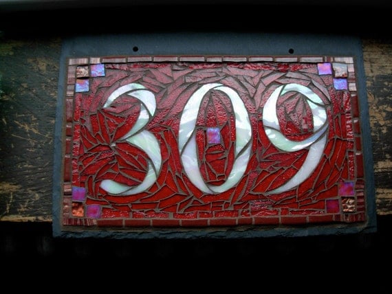 Mosaic House Number on Slate  3 digit