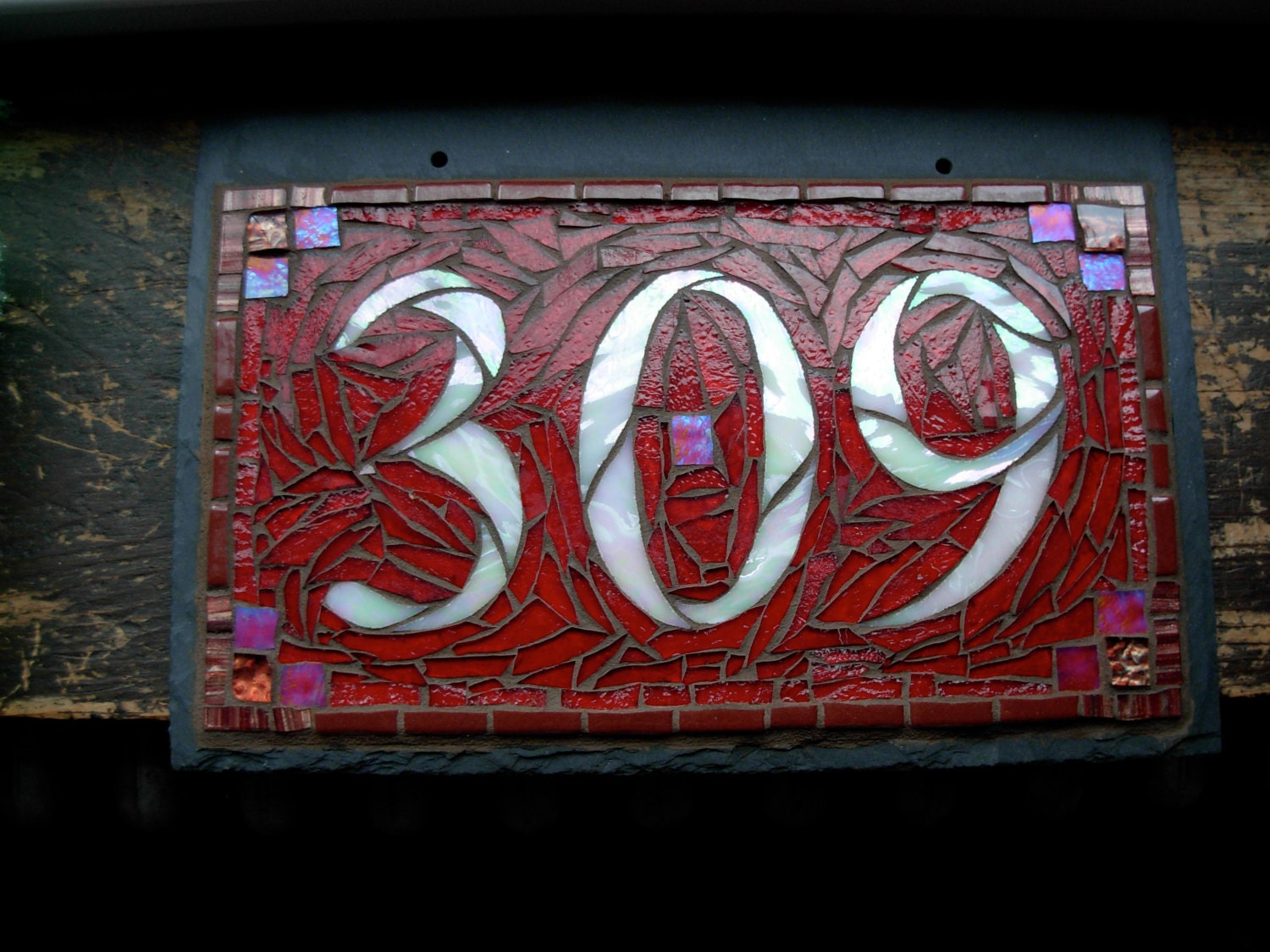 Mosaic House Number on Slate 3 digit