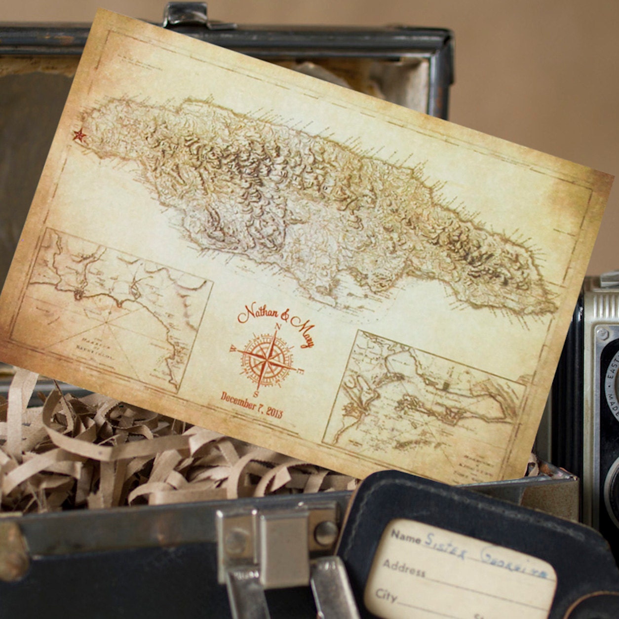 Vintage Map Postcard Save the Date (Jamaica) - Design Fee