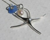 Sterling Starfish  Beach Glass Necklace