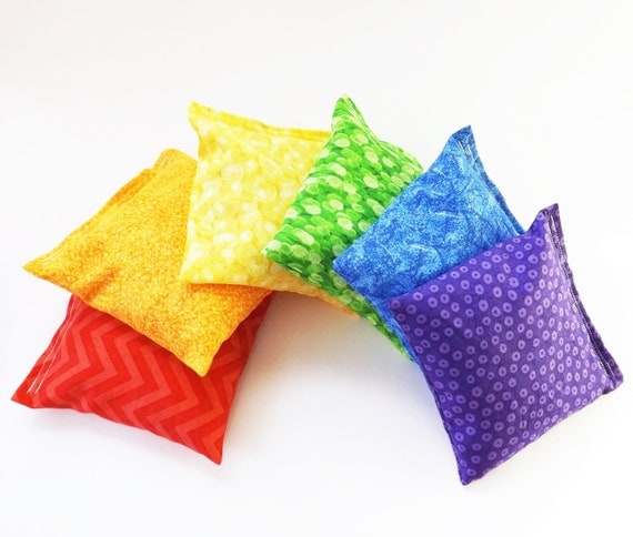Set of 6 Bean Bags - Sensory Toy / Game / Party Favors -  Rainbow Colors